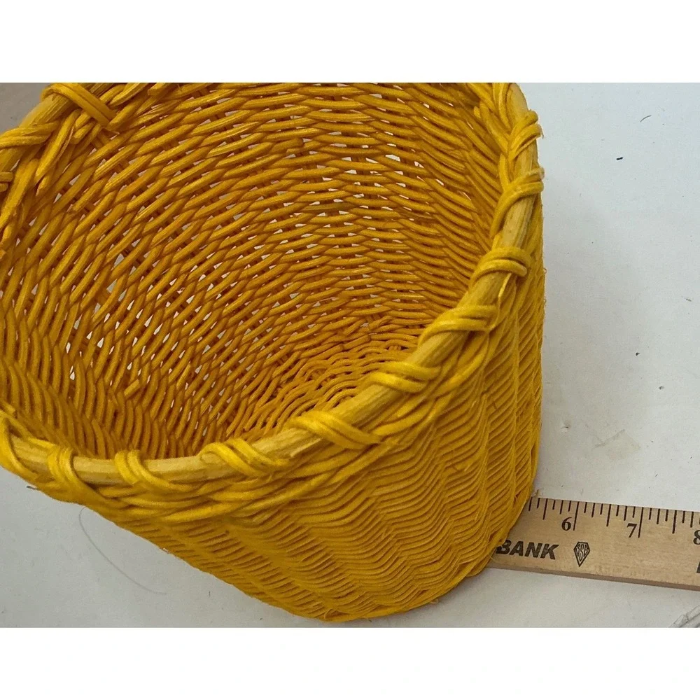 Yellow Wicker Basket Woven‎ Small Round Storage Boho Decor 6.5 Inch